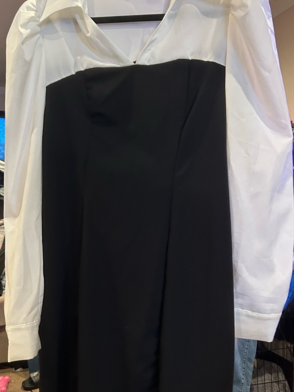 Chic Black Dress with White Shirt underlay
